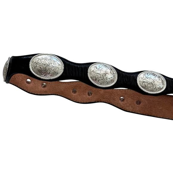 Vintage Coin Concho Belt Western Embossed Leather Black Size 34 main image 6